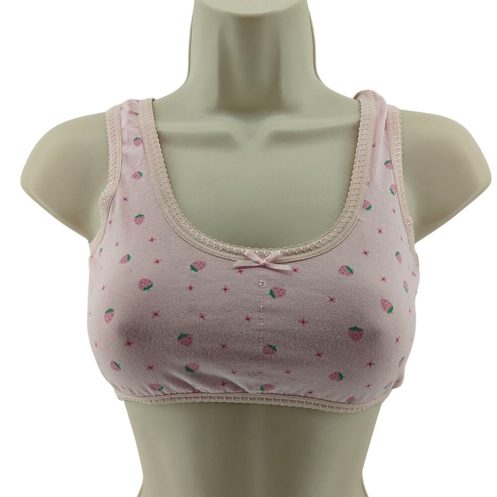 Pink Strawberry Print Girls Cotton Blend Lounge Training Bra Wire Free 160CM
